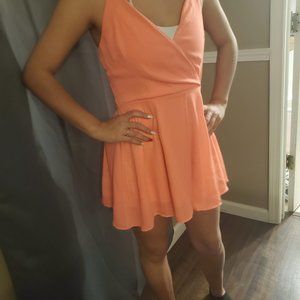 Bright Coral Romper, backless with string adjustment.